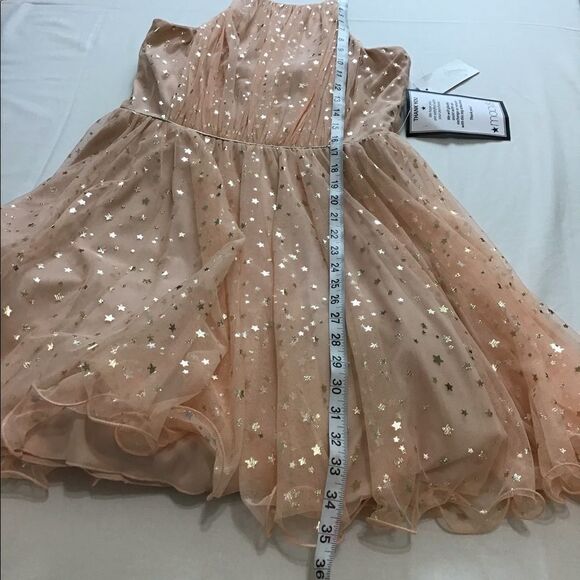 City Studio Fit And Flare Mini Dress Sheer Spaghetti Strap Gold Stars Size 11 - Picture 13 of 13